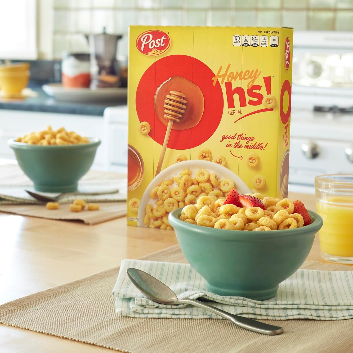 Honey Ohs! Crunchy Breakfast Cereal Os Made with Sweetened Corn, Oats and Rice, 14 OZ Box (Pack of 8)