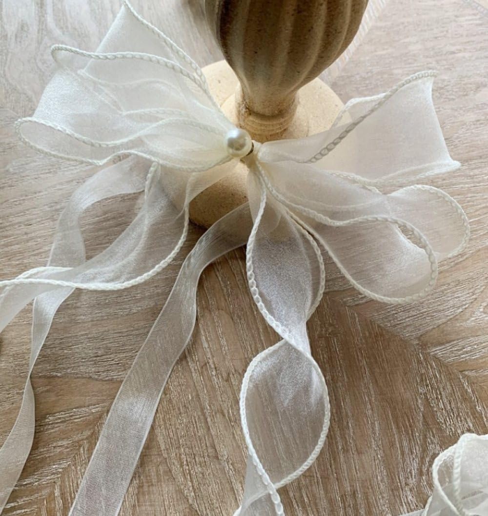 qbodp 4 Pack Curtain Tiebacks Lace Pearl Bow Tie Backs for Drapes, Elegant Decorative Curtain Holdbacks Curtain Ties Decorative for Girl Room