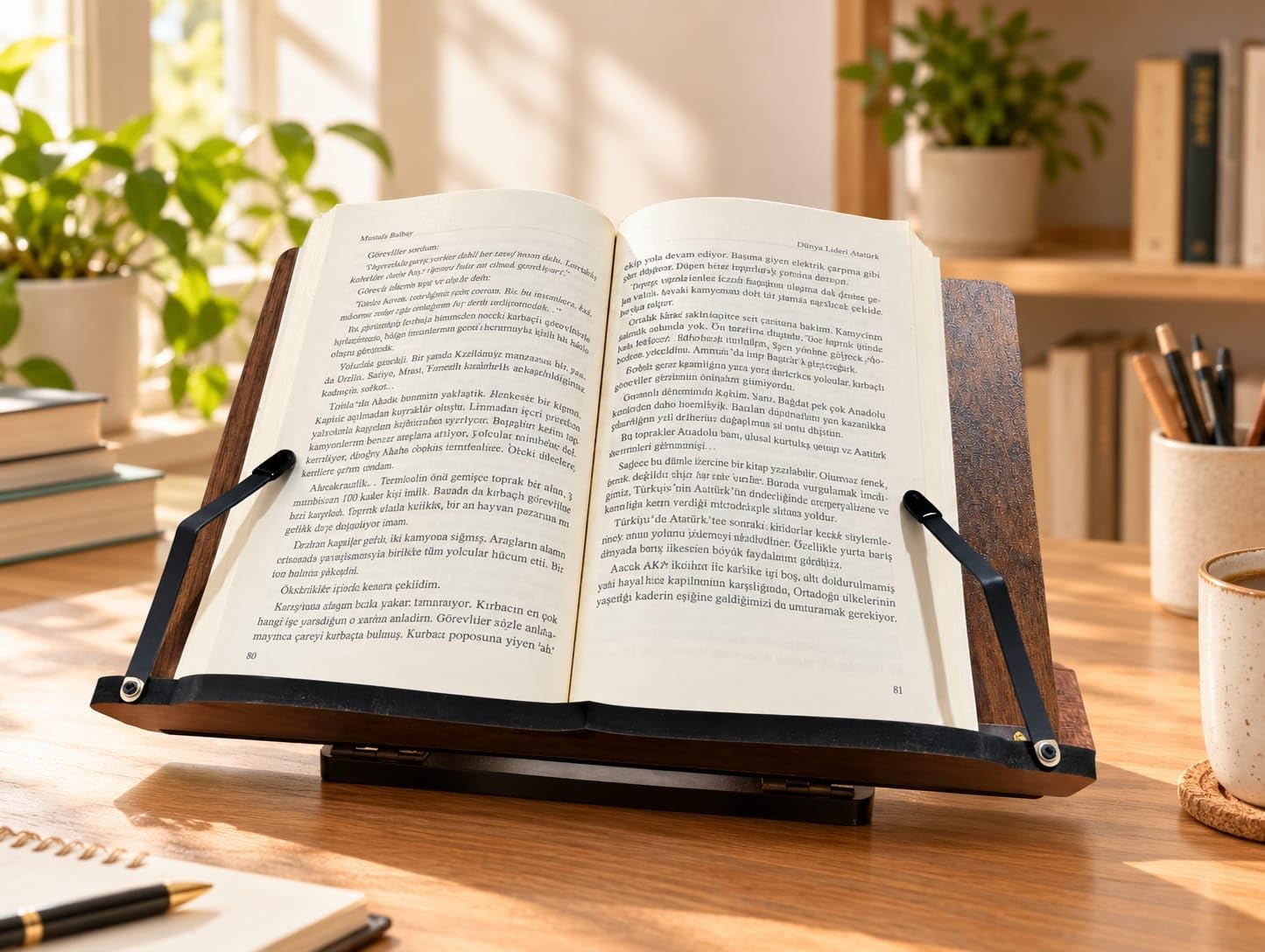 Twistify Katlanabilir Kitap Okuma Standı 31x22 cm – Ahşap Masaüstü Kitap Tutucu, Sayfa Sabitleyicili Portatif Okuma Sehpası, Tablet ve Ders Çalışma Standı