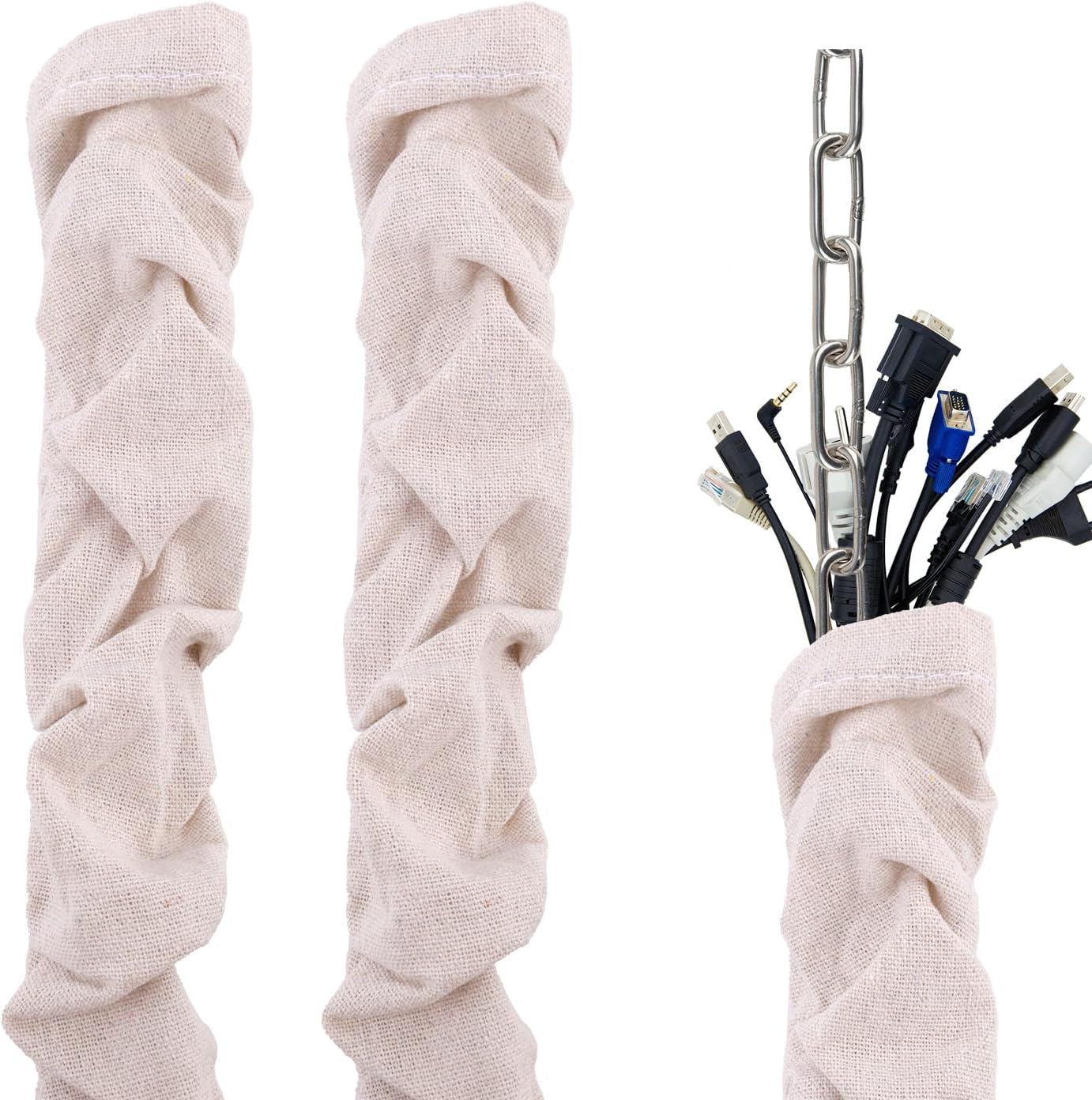 2pcs Fabric Cord Cover, 180x14cm/70.9x5.5in Linen Cable Sleeve for Chandelier Chain Lamp Wires TV Cords & Home Cable Management