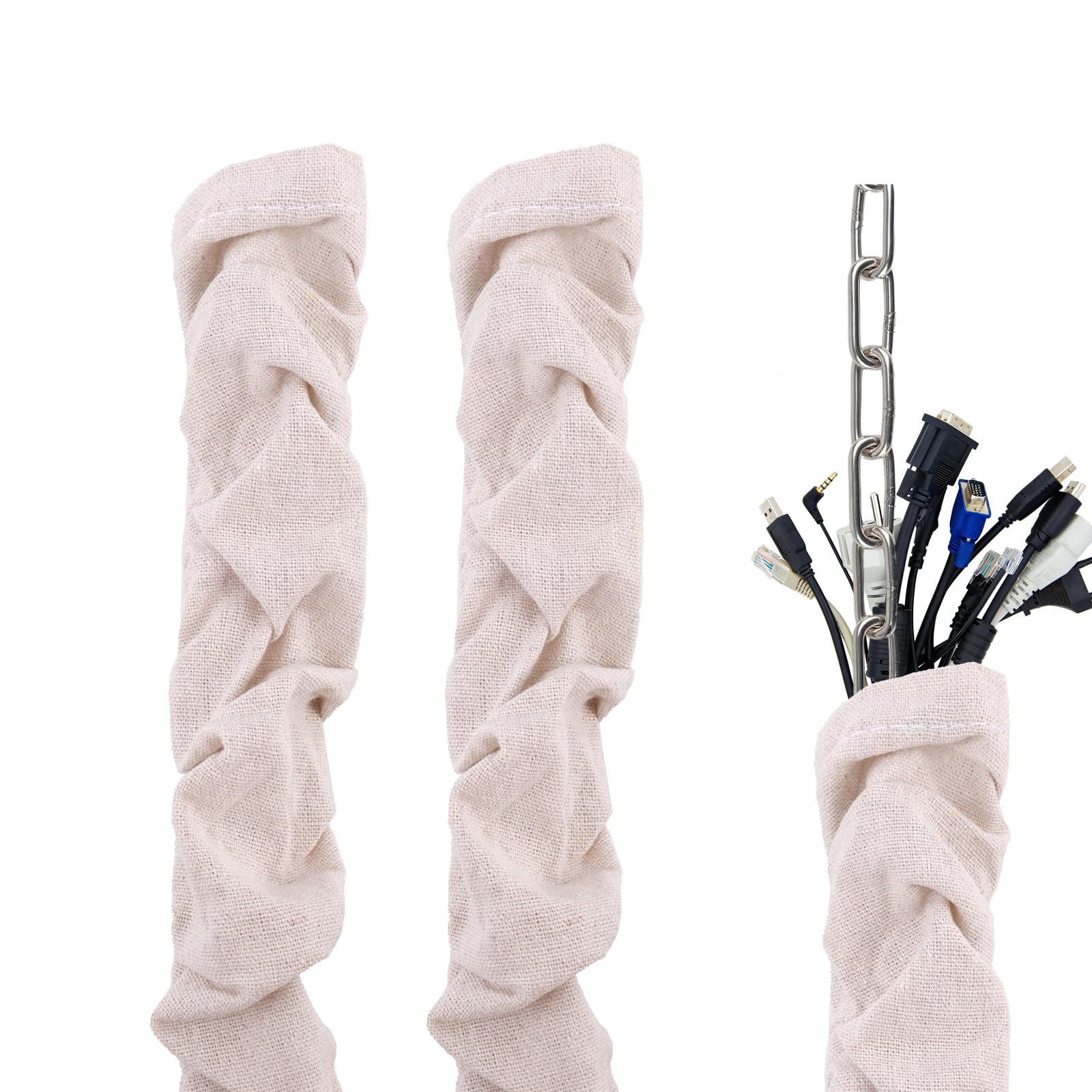 2pcs Fabric Cord Cover, 180x14cm/70.9x5.5in Linen Cable Sleeve for Chandelier Chain Lamp Wires TV Cords & Home Cable Management