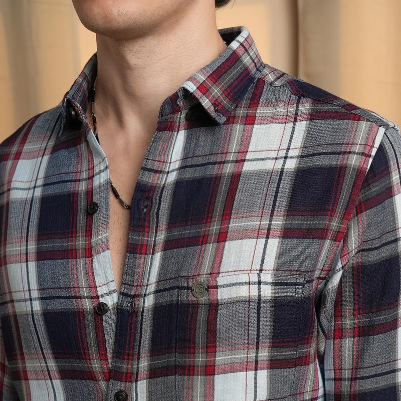 Image of CAHOOT Men's Gingham Shirt | Casual Wear | Spread Collar | Long Sleeve | Button Closure | Shirt Crafted with Comfort Fit for Everyday Wear