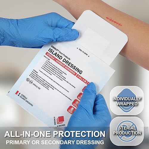 Miniatura 3 de EVERLIT Island Dressing - Gasa con borde adhesivo, vendaje grande para el cuidado de heridas con borde adhesivo, estéril, suave y altamente
