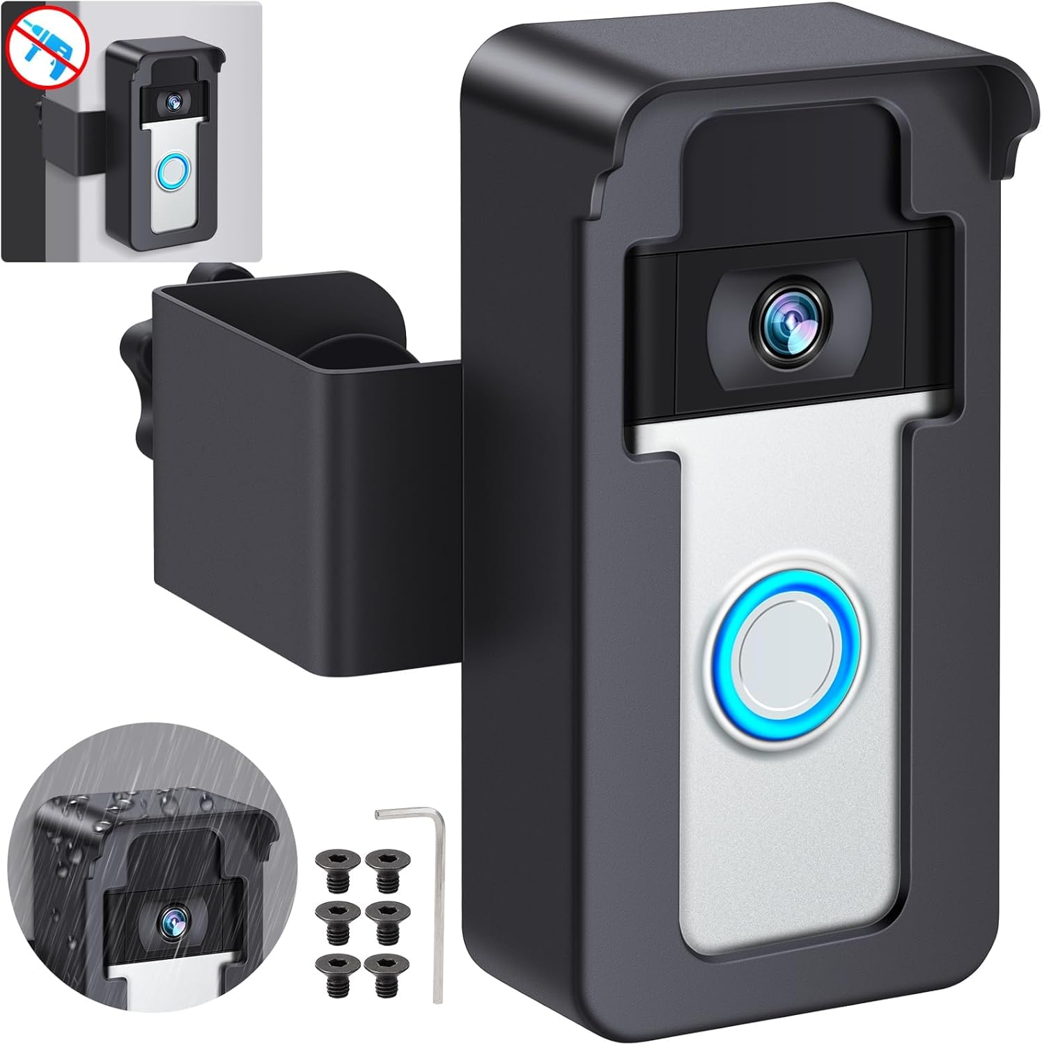 Anti-Theft Video Doorbell Door Mount Compatible with Ring Video Doorbell 4/3/3 Plus/2/1/(2020 Release), No-Drill Mounting Bracket Holder Accessories for Home Rentals Office Room