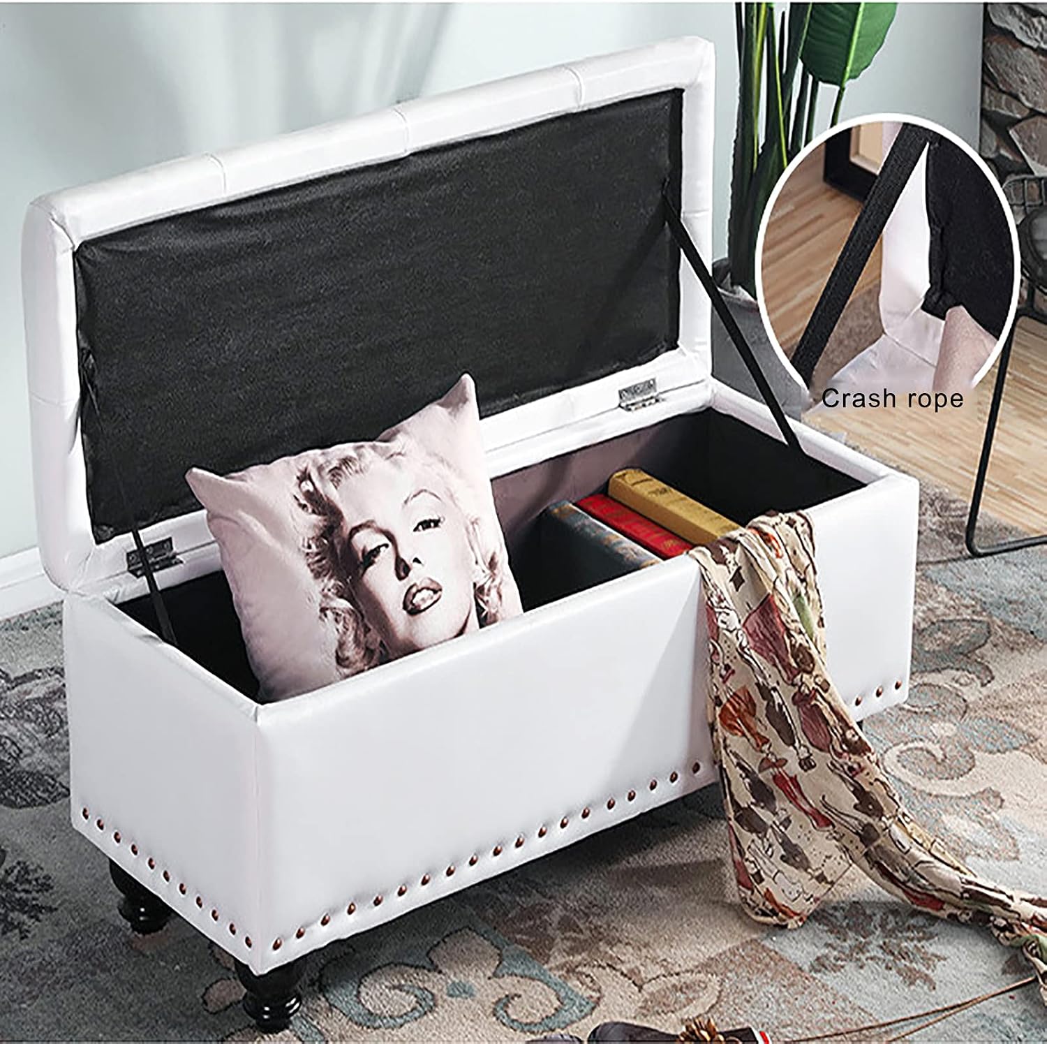 Shoe Storage Bench Ottoman Storage Benches Pu Leather End of Bed Bench with Storage Space,Modern Home Bedroom Living Room Footstools Multifunction Benches,Faux Leather Storage Otto