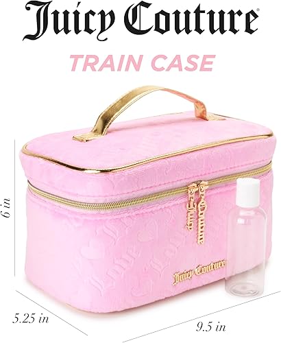 Miniatura 2 de Juicy Couture Bolsa de Maquillaje Organizador de Cosméticos Esenciales de Viaje Estuche de Tren Logo de Corazón de Terciopelo, Rosa, Tamaño único