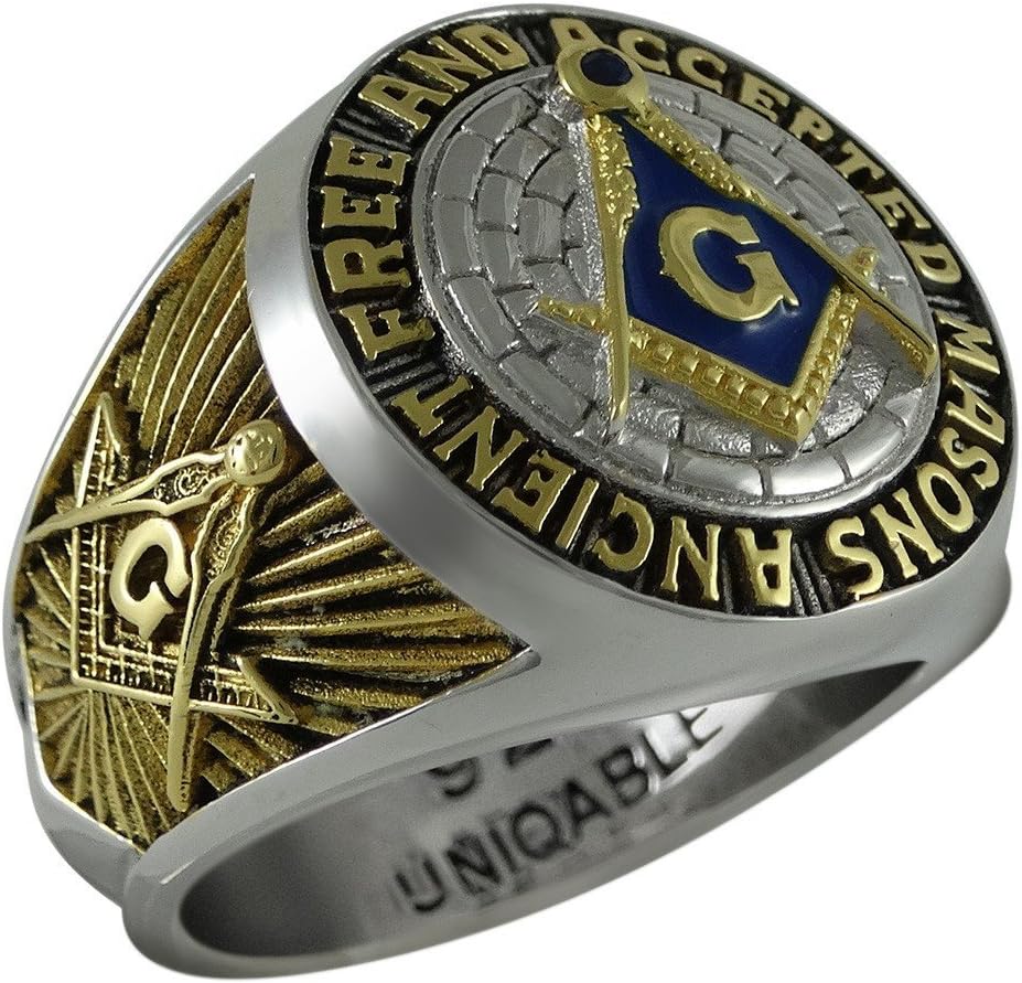 Ancient Free and Accepted Masons Masonic Sterling Silver 925 Mason 18k Gold Plated Freemason Ring KTR010