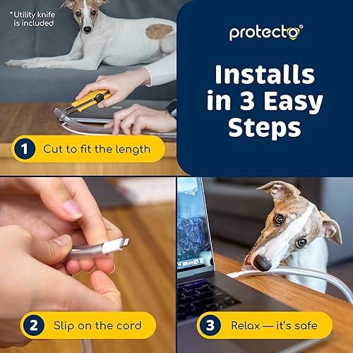 Miniatura 7 de PROTECTO Protectores de cable de mascotas que no se mastican, 10 pies de largo, transparente, protector de cable para perros y gatos para cables