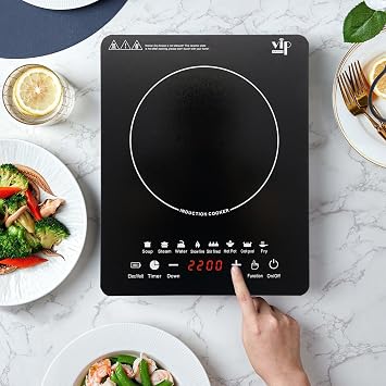 Induction Hob, Portable Electric Single Induction Hob with Built-In Timer and Adjustable Temperature Settings, Auto Pot Detection & Auto Shut-off