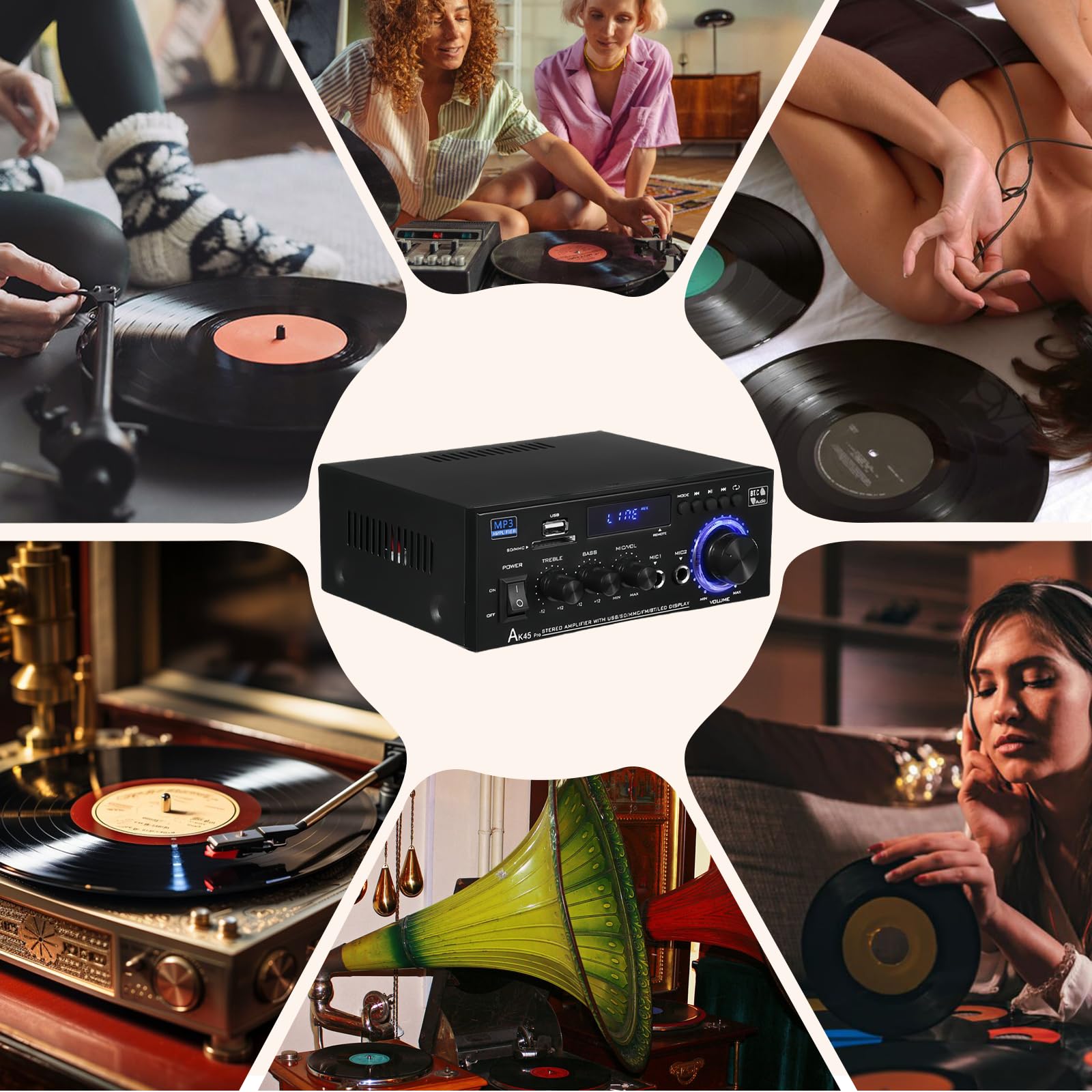AK45 Amplificatore HiFi Mini Stereo Bluetooth 2.0 Canali 40W X 2 12V/240V Telecomando