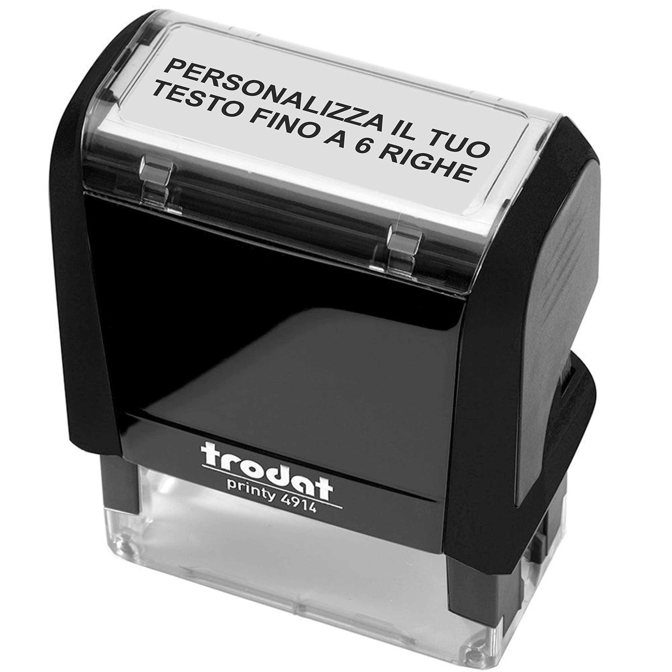 Trodat Printy 4914 Timbro Personalizzato Autoinchiostrante, max 6 Righe, Dimensione Impronta 64x26 mm, Colore Timbro Rosso, Cartuccia Inchiostro Blu, Ideale per Uffici, Aziende, Medici, Insegnanti