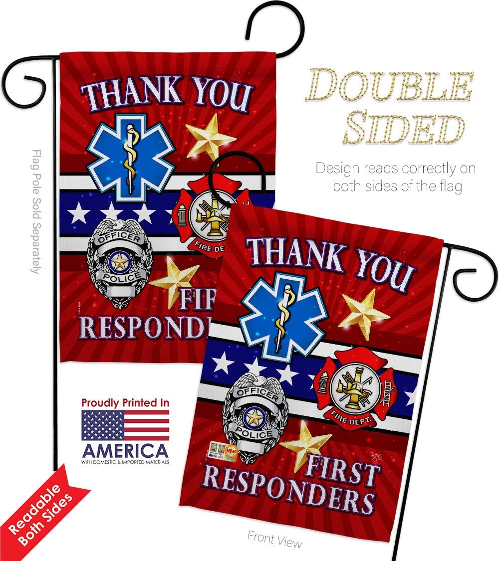First Responders Garden Flag 2pcs Pack EMT Paramedic EMS Nurse Emergency Medical Technician Supoort Breeze Decor Official House Tapestry Door Sign Grave Decoration For Cemetery Thank You Banner Small Yard Gift Made In USA