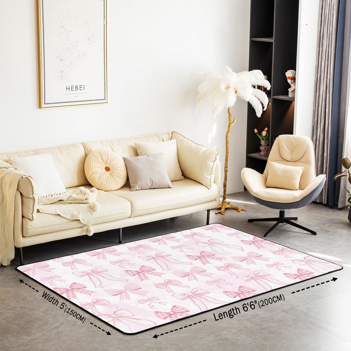 Cravates à repasser - Tapis de salon - 100 x 150 cm - Motif nœud papillon rose mignon - Tapis de chambre à coucher pour enfants et adolescents - Décoration d'intérieur