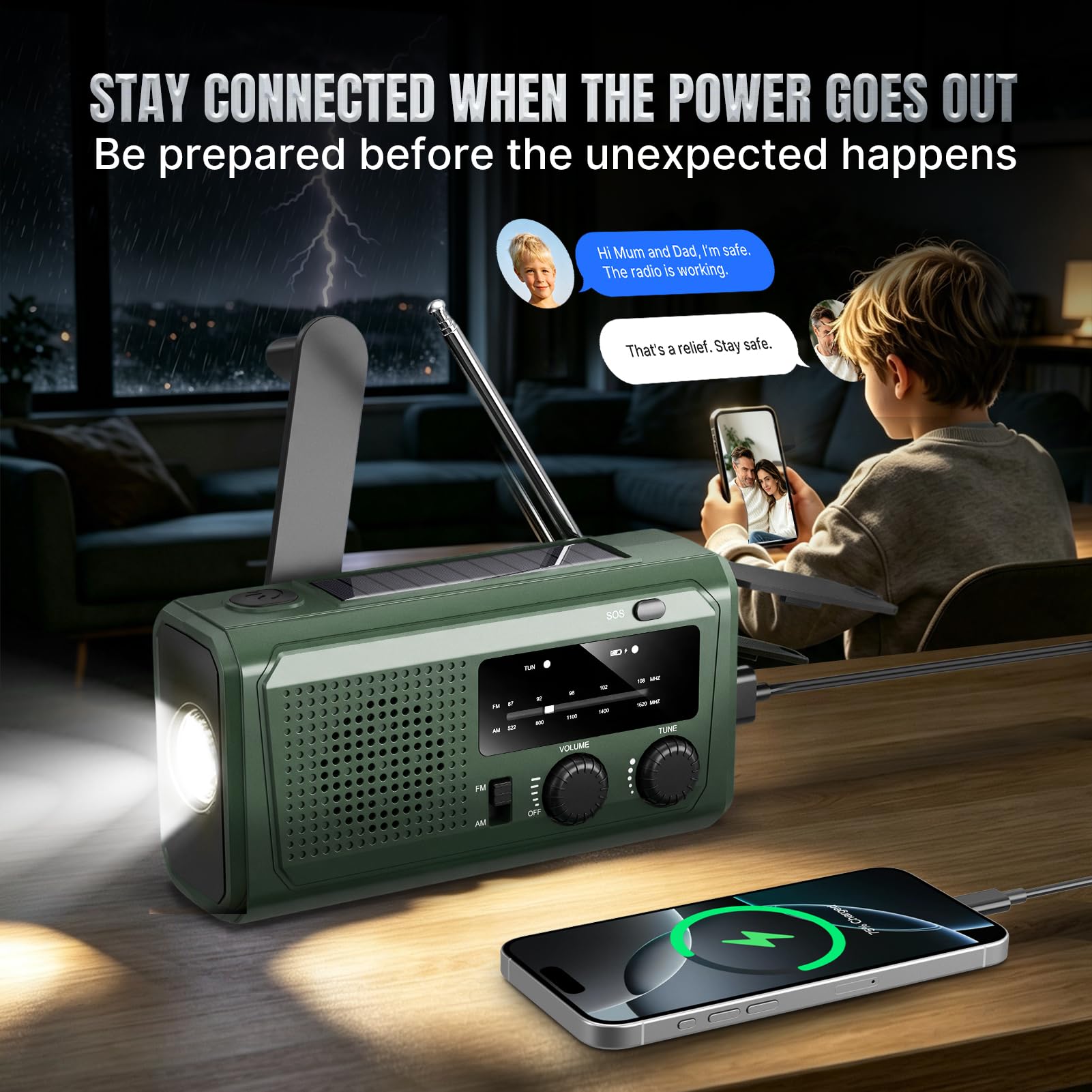 Radio a manovella 4000mAh con solare e dinamo, radio AM/FM d'emergenza