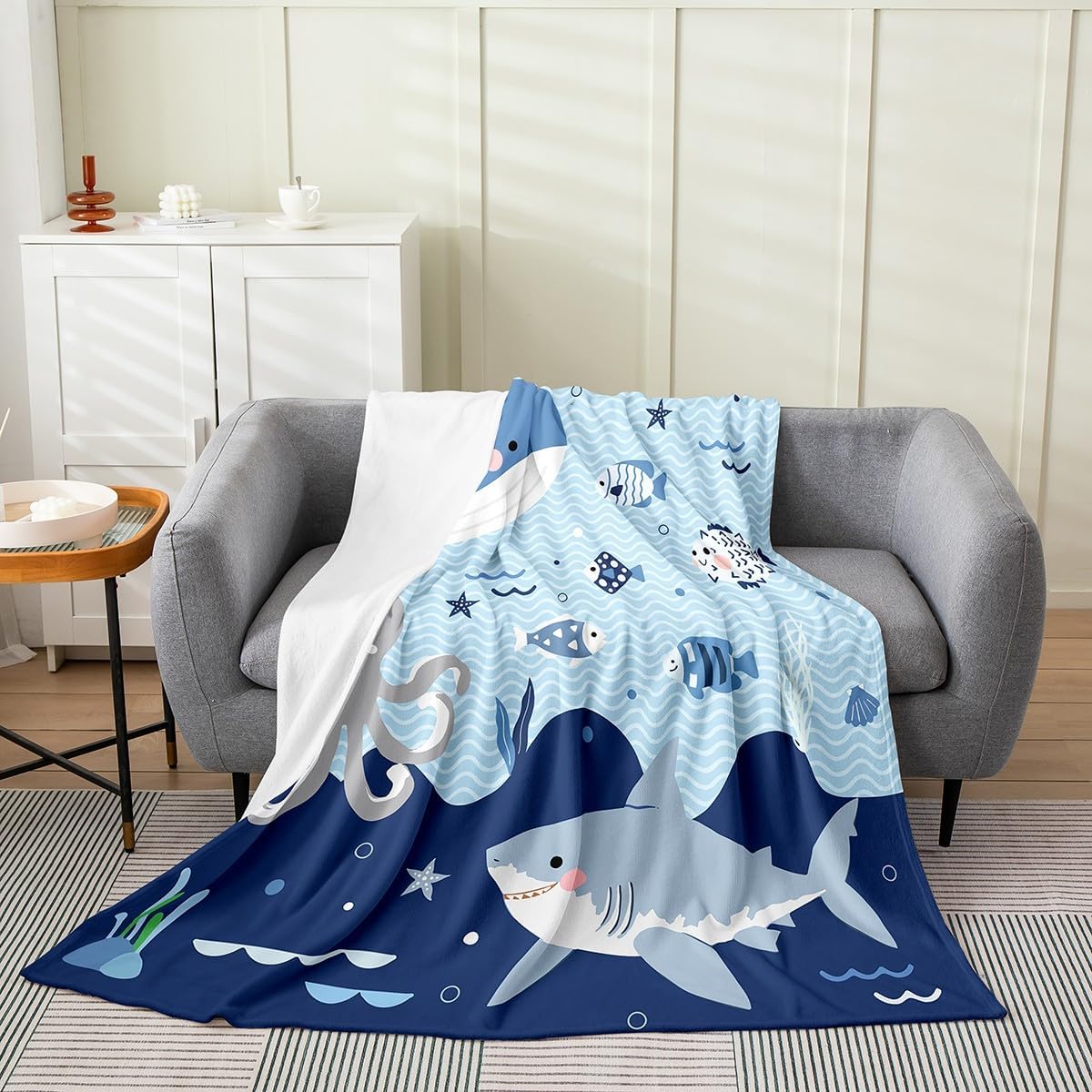 Erosebridal Mermaid Flannel Blanket Queen Inch Princess Girl Fleece Blanket Nautical Ocean Moon Night Beauty Fuzzy Plush Throw Mysterious Beach Shells Waves Living Room Decor