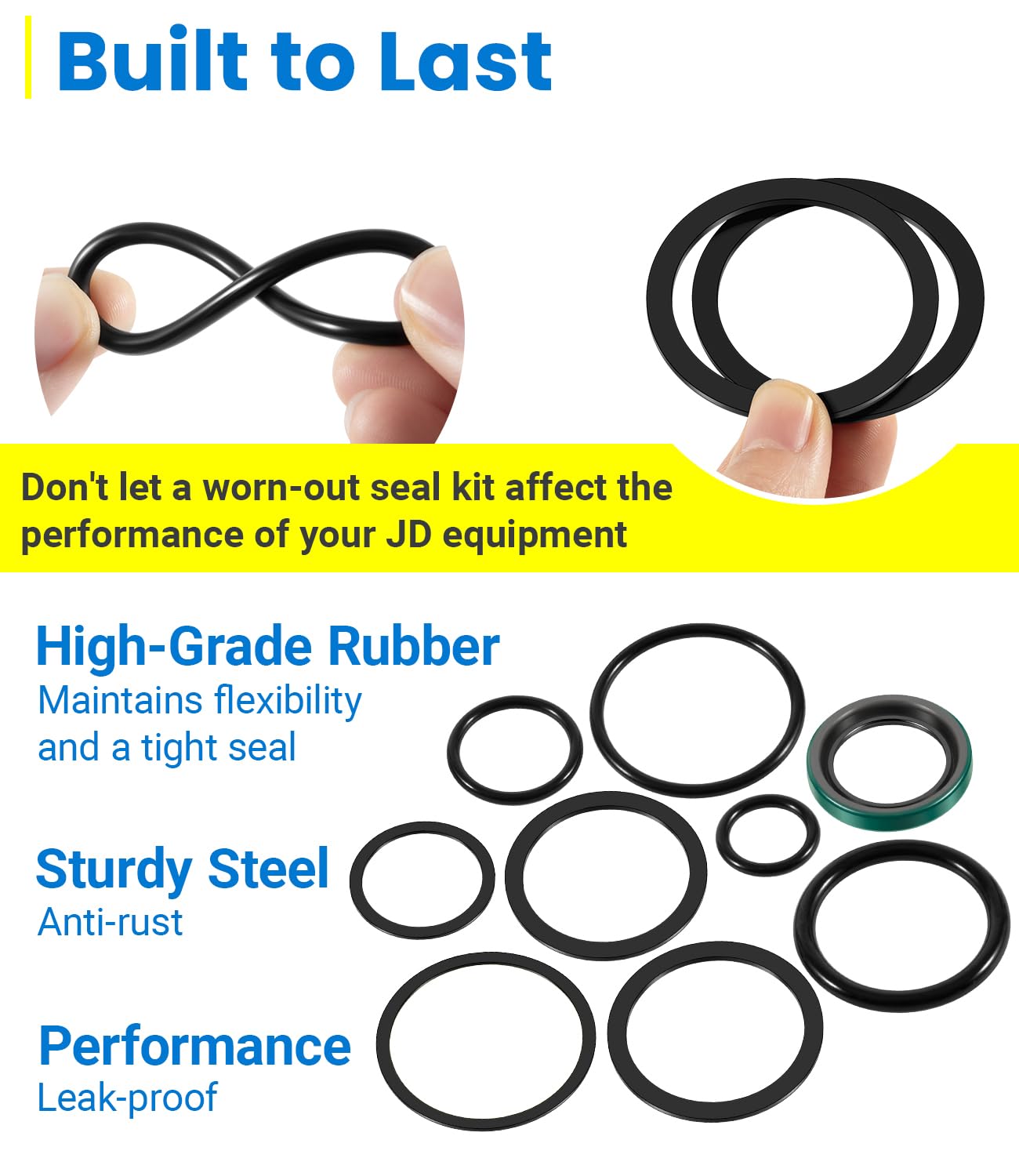 AM36221 Hydraulic Cylinder Seal Kit (2-Pack) - Fits John Deere 365 375 1025R 260 270 Backhoe Loader & Front Blade, Replaces PT5129 - Bore 2" Rod 1.125"