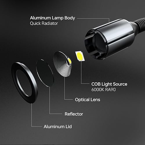 Miniatura 7 de Luz de trabajo magnética LED, lámpara de trabajo de cuello de cisne flexible de 1420 lúmenes de 20 pulgadas con base magnética fuerte para máquinas