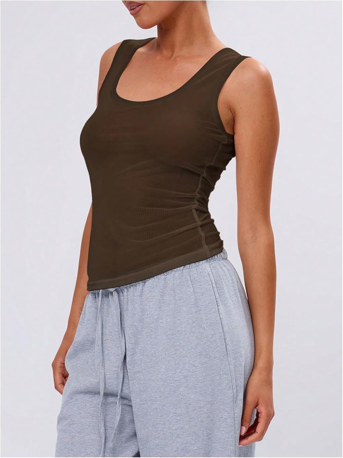 SOLY HUX Women's Sheer Mesh Tank Top Scoop Neck Sleeveless See Through Fitted Shirts Vest - Image 4