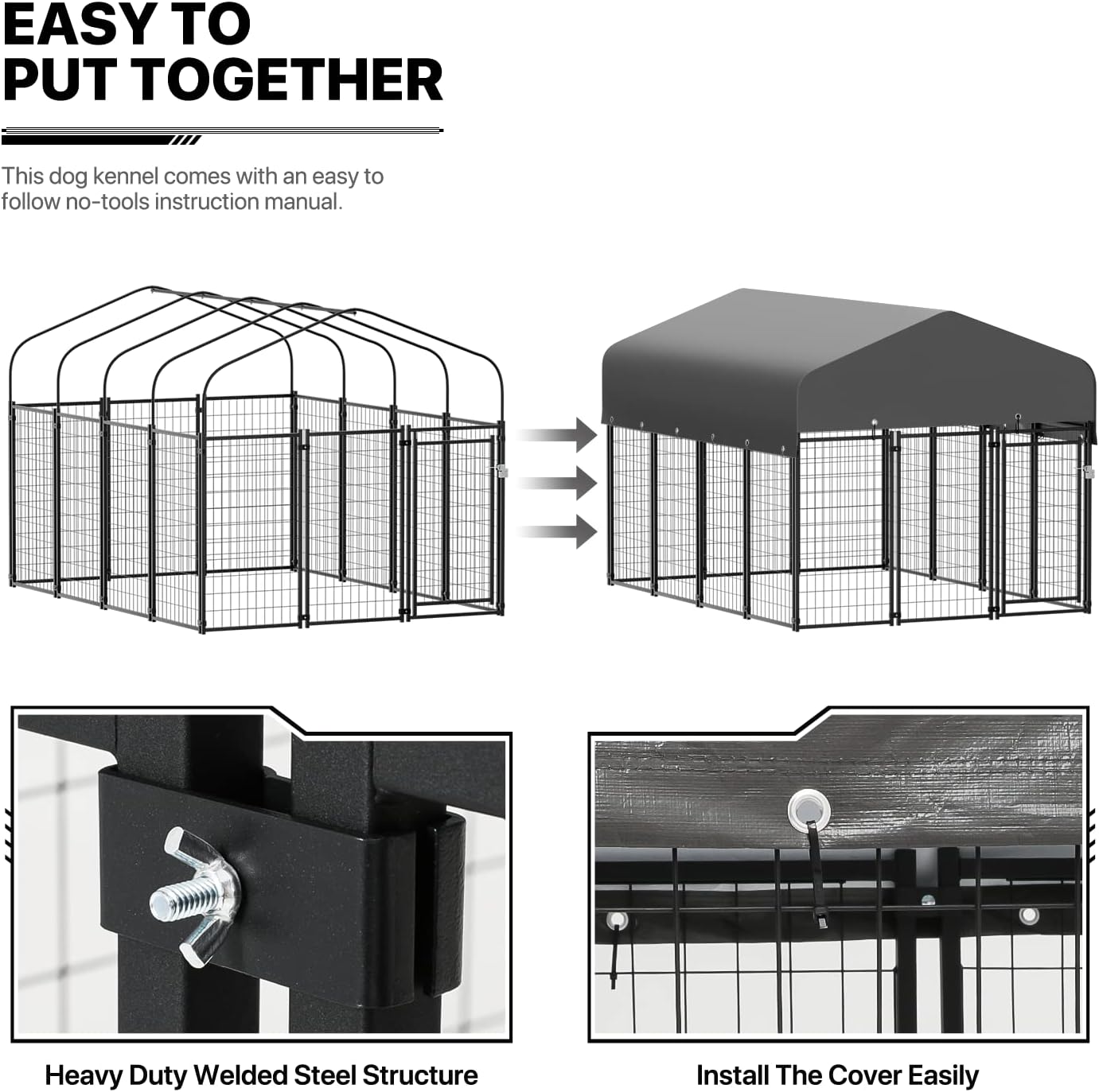 MoNiBloom Outdoor Dog Kennel Anti-Rust and Heavy-Duty Outdoor Dog Fence Dog Pen with Waterproof Cover and Lock for Large Dogs, 6.25ft High Expandable Dog Playpen House for Outside Yard, 14 Panels
