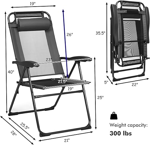 Miniatura 3 de UJOYPAD - Juego de 2 sillas reclinables plegables, sillas plegables con respaldo ajustable de 7 niveles, sillas de patio portátiles para adultos,