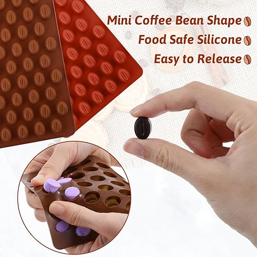 Miniatura 3 de 2 moldes para granos de café, silicona de grado alimenticio para granos de café con borde antifugas, 55 moldes de silicona para granos de café de