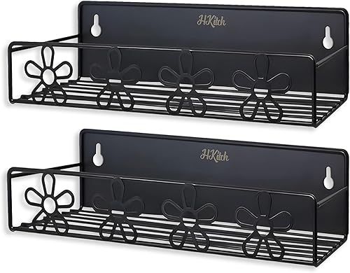 Miniatura 9 de Paquete de 2 organizadores magnéticos para especias de flores, negro, accesorios de cocina para refrigerador o montaje en pared y puerta,