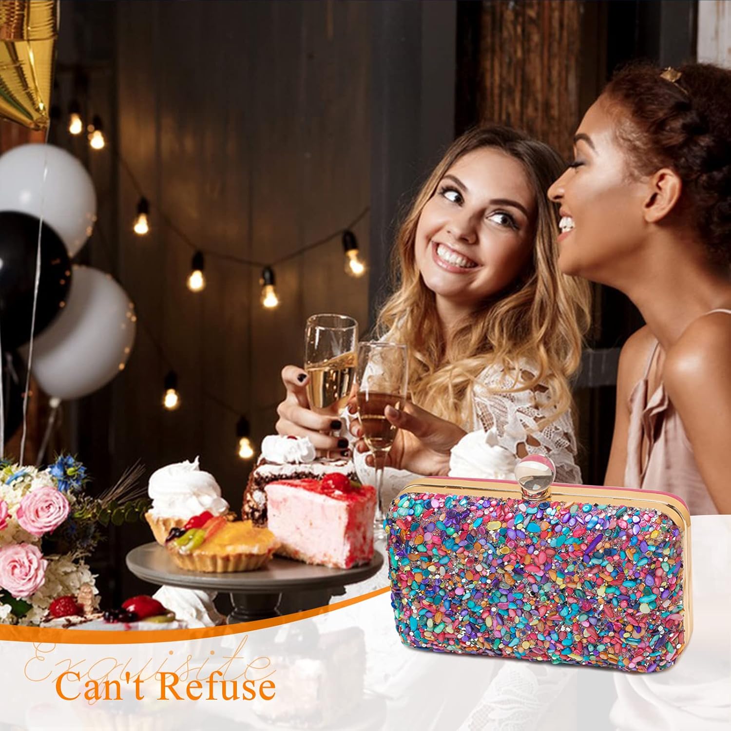 CORIOS Women Evening Bag Rhinestone Clutch Bag Ladies Handbag With Detachable Chain Bridal Wedding Purse