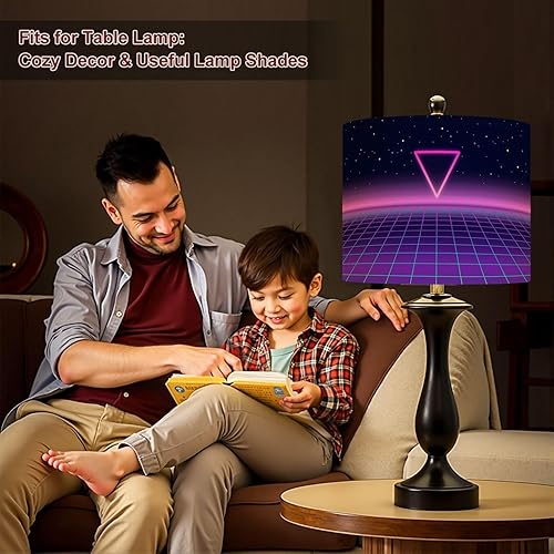 Miniatura 6 de Lampshades Lamp Shades 11"x11"x9" Retrowave synthwave vapor party Light grid landscape Yesterday s Light Shade for Table Lamps Floor Lamps Drum Lamp