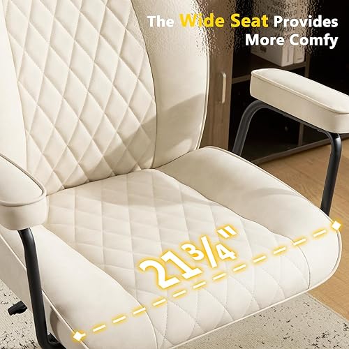 Miniatura 4 de Silla de escritorio de cuero para oficina en casa, cómoda silla de oficina moderna de mediados de siglo con soporte lumbar, silla giratoria