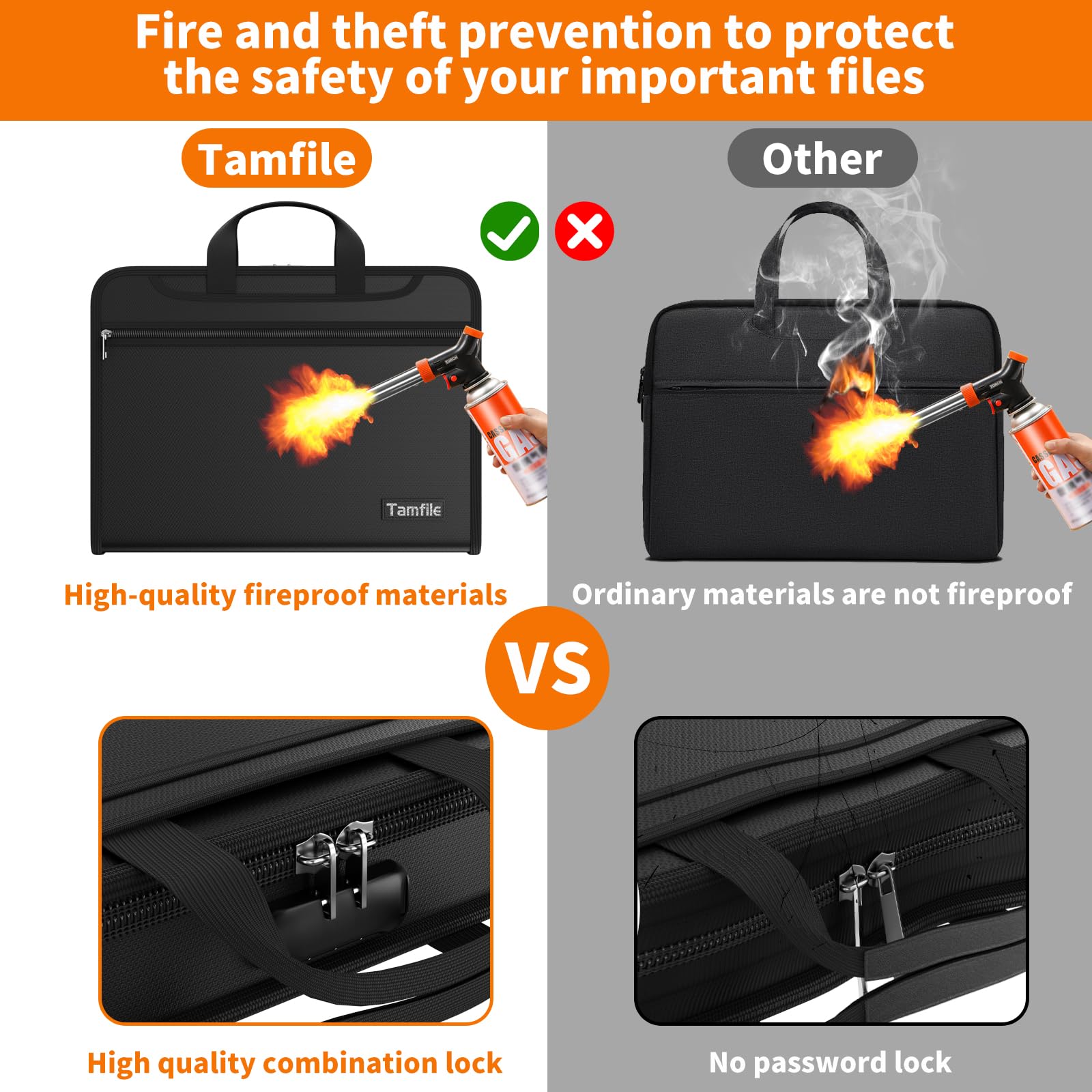 Tamfile Fireproof Document Organiser with Lock, 13 Pockets Expanding File Folder A4 with Zipper and Handles - Image 3
