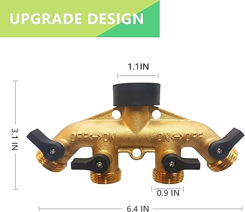 Miniatura 10 de Divisor de manguera de jardín de latón resistente, conector de manguera de cierre "Y" de 4 vías de 34 pulgadas, adaptador de espiga divisor de
