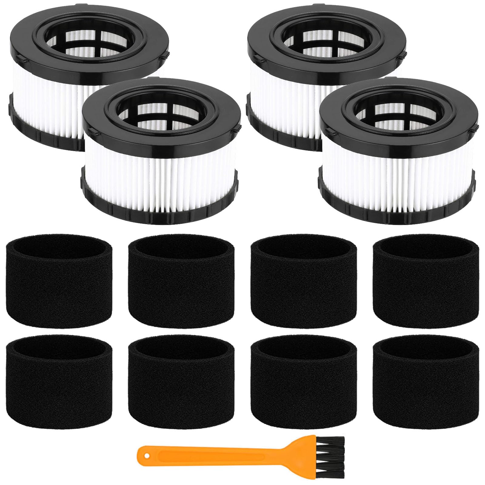 DC5151H HEPA Filter for DEWALT DC5151H DC515 DCV517 DCV517B Wet Dry Vacuum, Includes 4 Pcs DC5151H Filter, 4 Foam Sleeve Filter, 1 Cleaning Brush