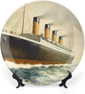 Vintage Titanic Ship Ocean Boat Bone China Decorative Plate Ceramic Dinner Plates Art Crafts for Women Men Gifts with Display Stand