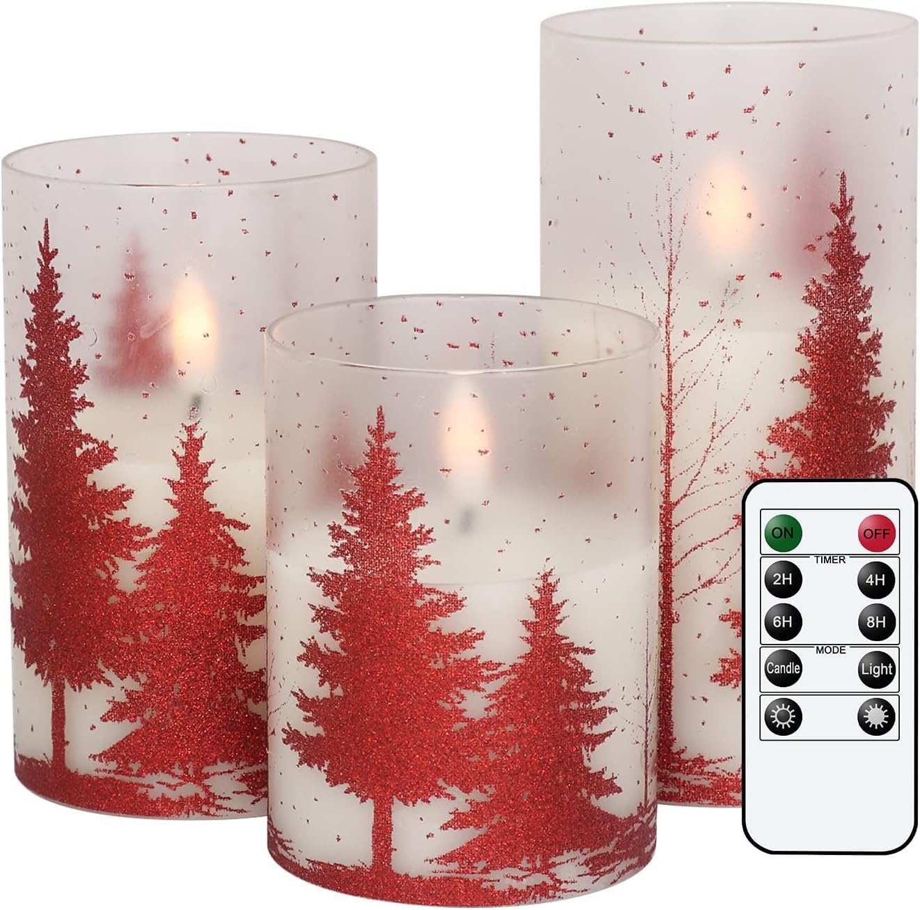 Eldnacele Velas LED de cristal para árbol de Navidad, parpadean con mando a distancia y temporizador, funciona con pilas realistas 3D mecha cera real velas sin llama para decoración de Navidad
