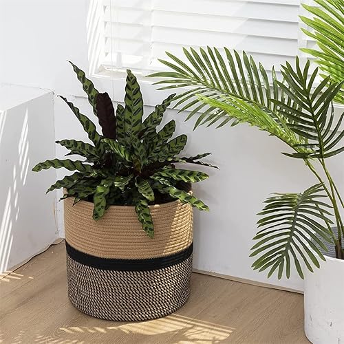 Miniatura 7 de Paquete de 2 cestas de cuerda de yute, cesta de almacenamiento tejida moderna para macetas de 10 pulgadas, cesta organizadora de almacenamiento de