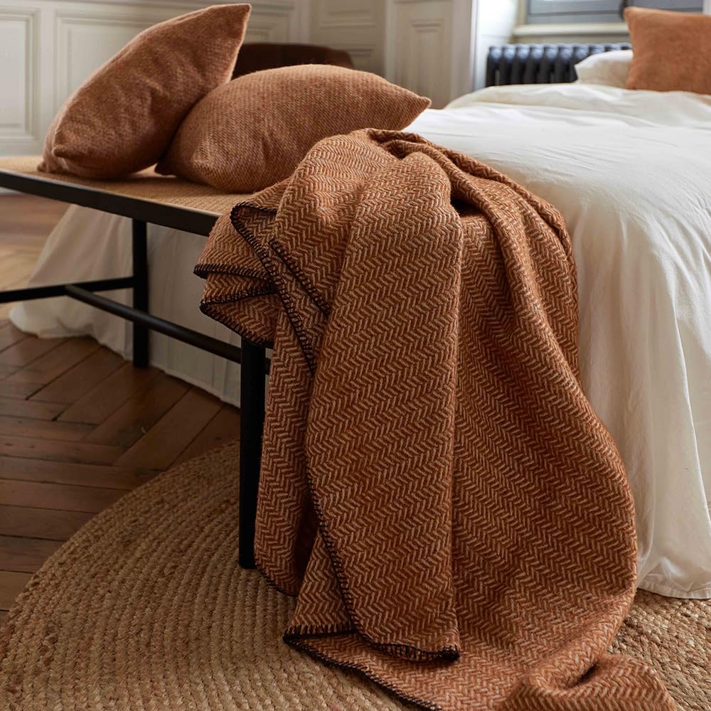 Plaid chaud Toison d'Or UZES 120X180 Terre Brulée anti-froid