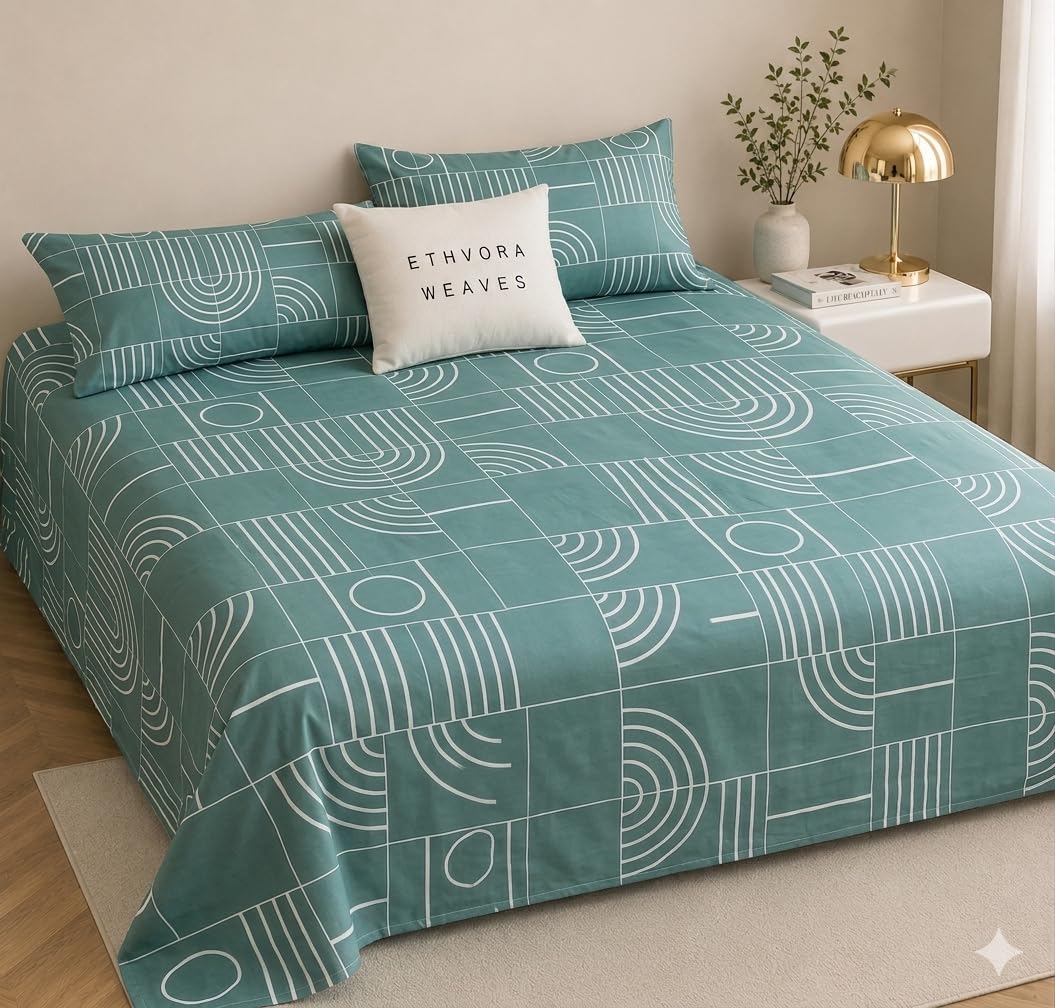 King Size 108x108 Inches 360° All Around Elastic Fitted Bedsheet with 2 Pillow Covers | 72x78+12 Inches Deep Pocket for 12 Inch Mattress (Teal, King Flat (108x108 inches))-picture-12
