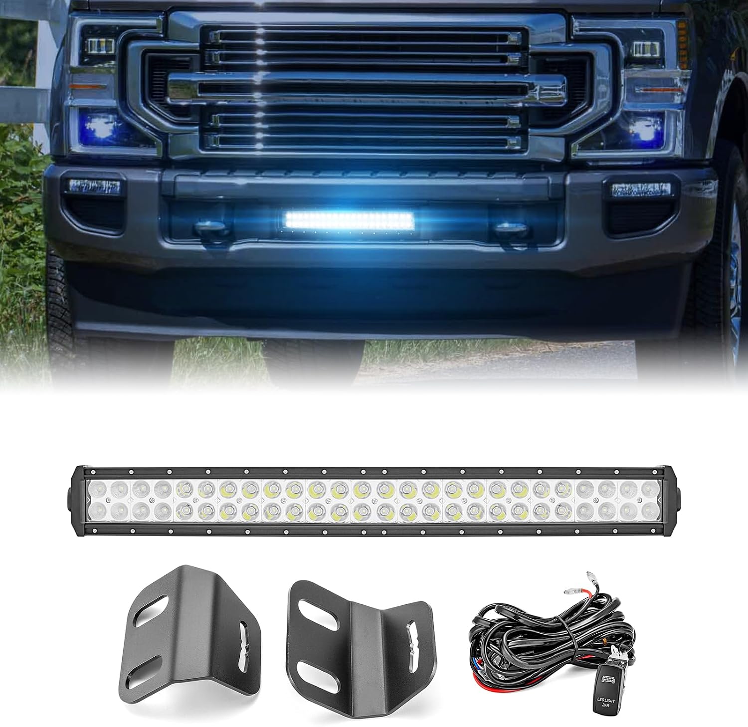 WeiSen 22 Inch Straight Dual Row LED Light Bar Bumper Grill Bar Mount Wiring Kit Compatible with Ford F250 F350 2020-2022, Fit F450 2020-2022