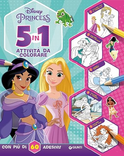 5 in 1 attività da colorare. Disney Princess. Con adesivi. Ediz. a colori