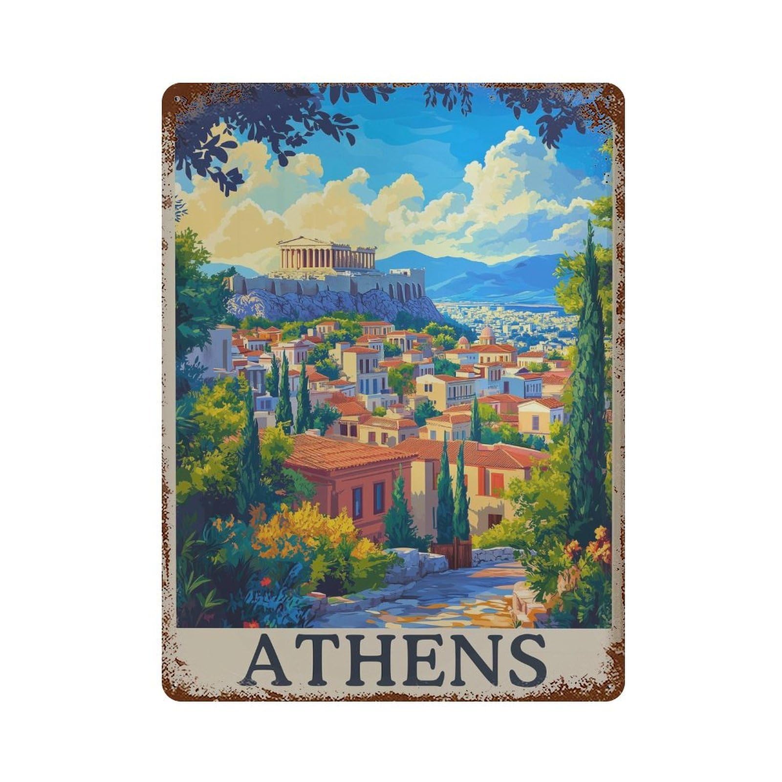 xiaoxiaoshen Athens Greece Travel Acropolis Wall Decor Art Metal Tin Poster Modern Home Decor Art Home Bar Shop Decorations Vintage Sign 40x30cm