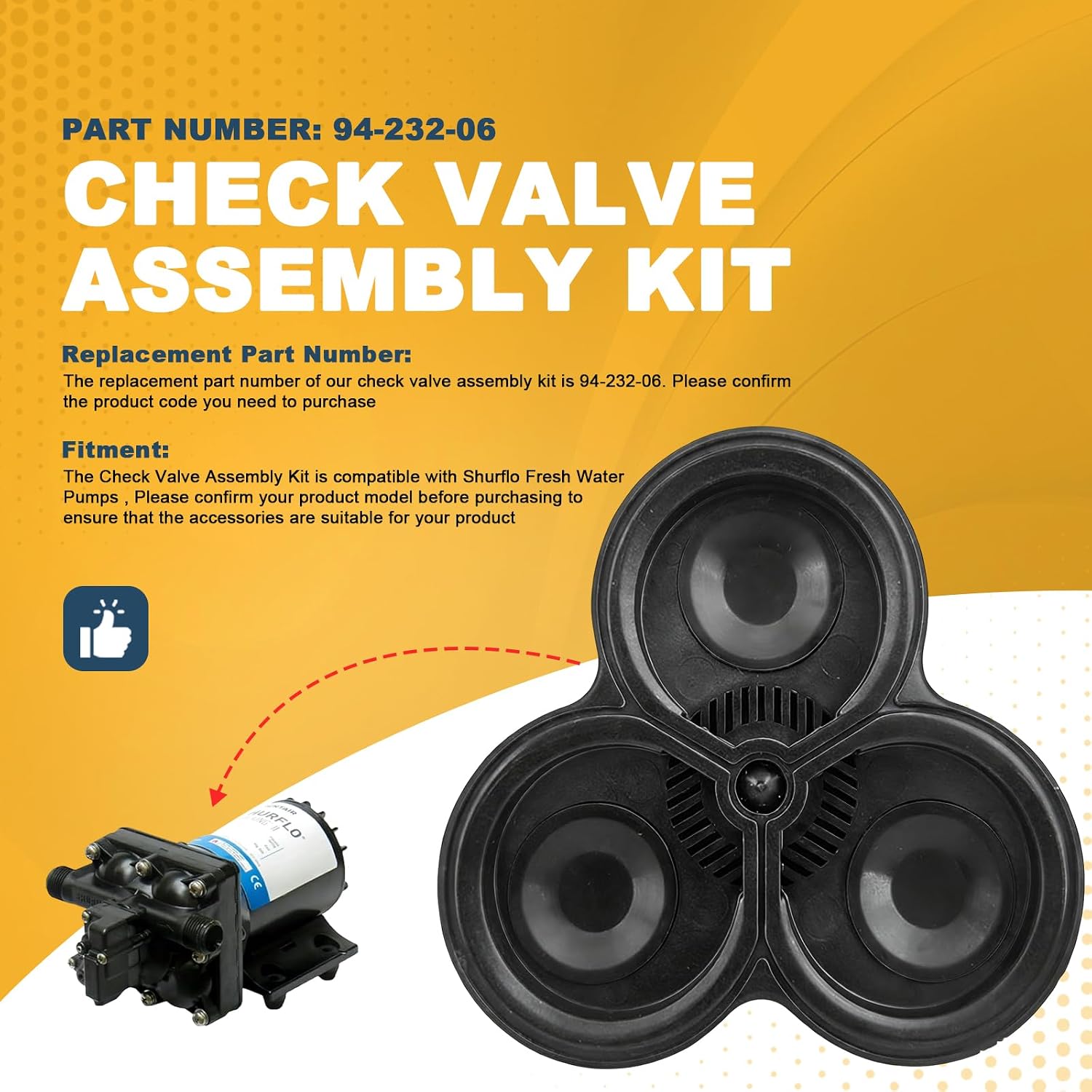 94-232-06 Valve Assembly Kit for Shurflo Fresh Water Check Pumps | for Shurflo 2088 2093 RV Water Diaphragm Pump, Solving Problems with Low Water Pressure, Leaks, and Excessive Noise