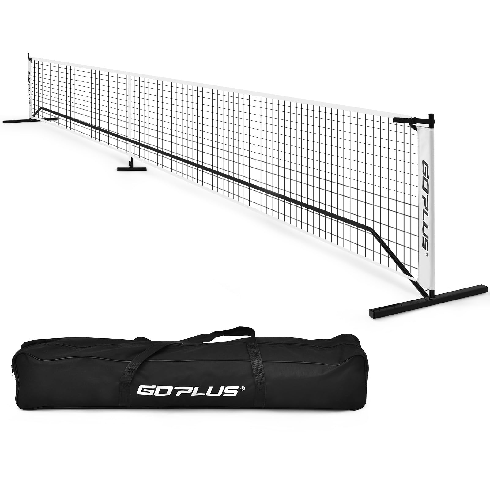 GOPLUS Filet de Pickleball Portable 670cm, Système de Filet de Taille Officielle, Tuyaux Métalliques&Filet en Polyester avec Sac de Transport en Oxford, Réglage Rapide, pour Intérieur Extérieur