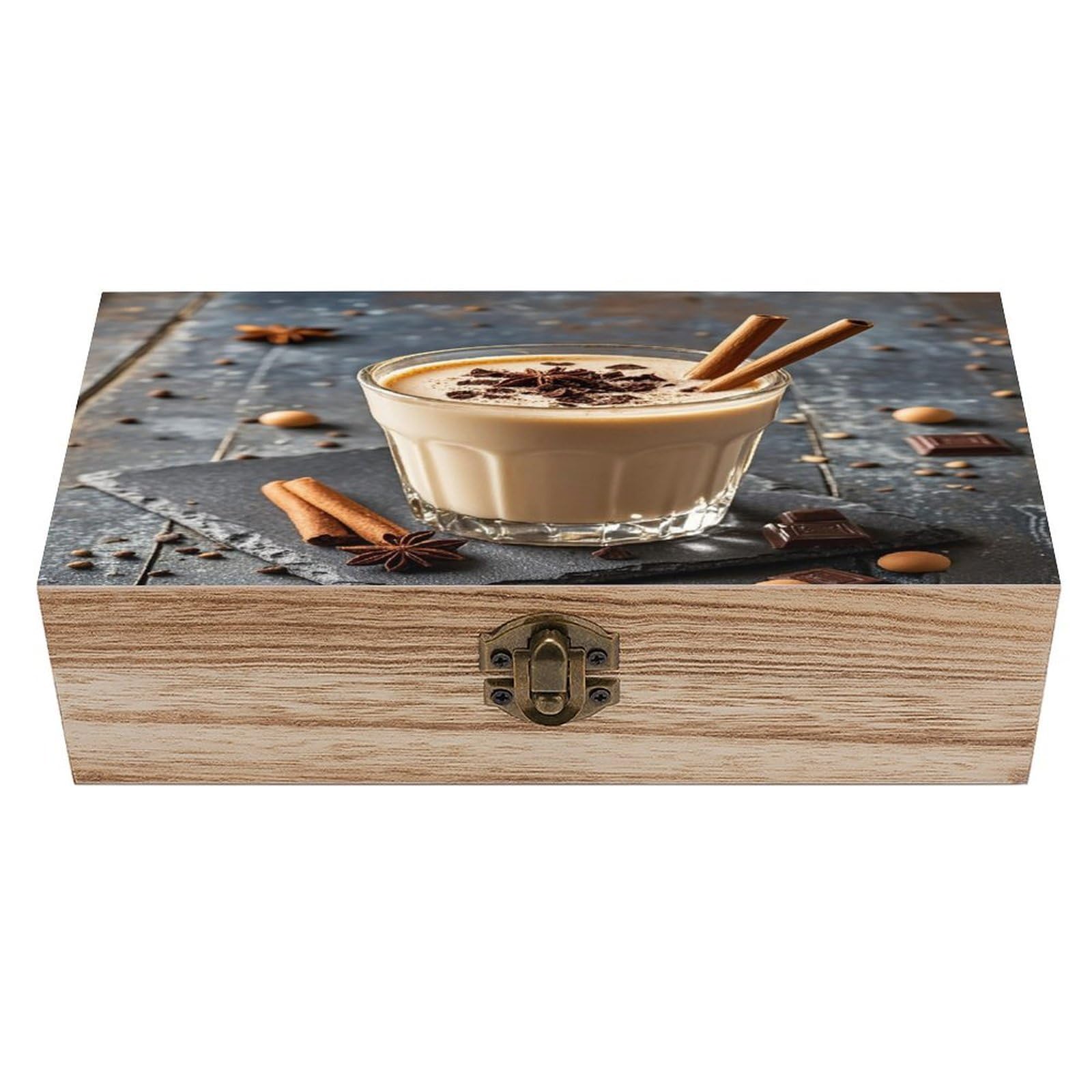 FekiLoot Eggnog Wooden Box with Hinged Lid Vintage Storage Box Beautifully Keepsake Boxes Jewellery Organiser & Trinket Holder Unique Gift Ideas for Men & Women
