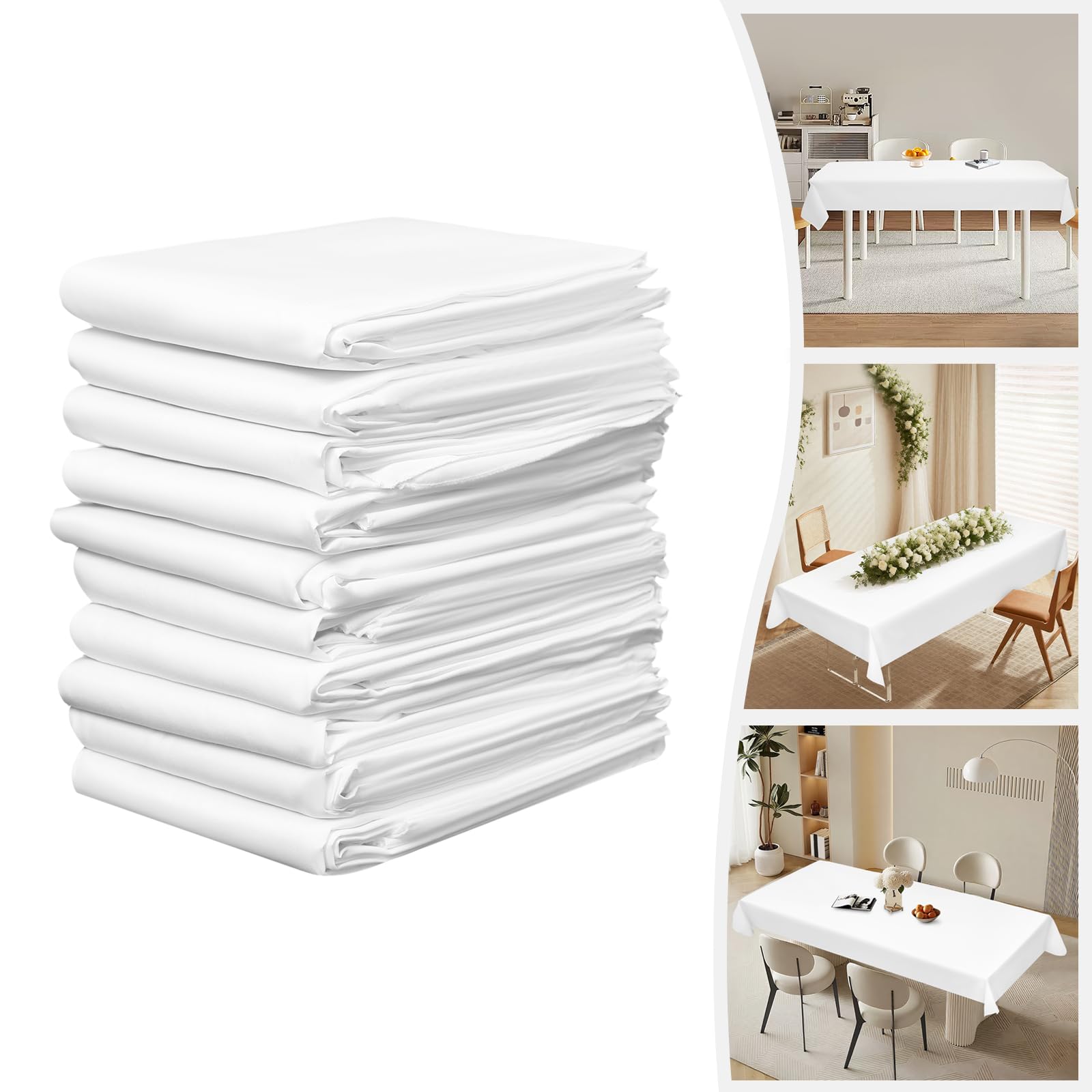 Lot de 10 nappes rectangulaires blanches en polyester pour mariage, fête et Noël - 260 x 153 cm