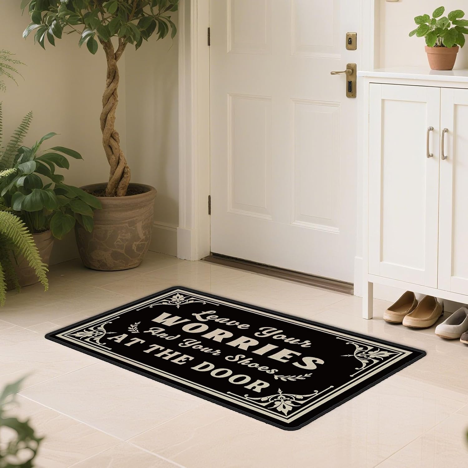 Funny Front Door Mat 30x17 Inch, Leave Your Worries and Shoes Doormat, Indoor Outdoor Entrance, Funny and Stylish with Rubber Backing, No Shoes Doormat, Take Off Your Shoes Door Mat