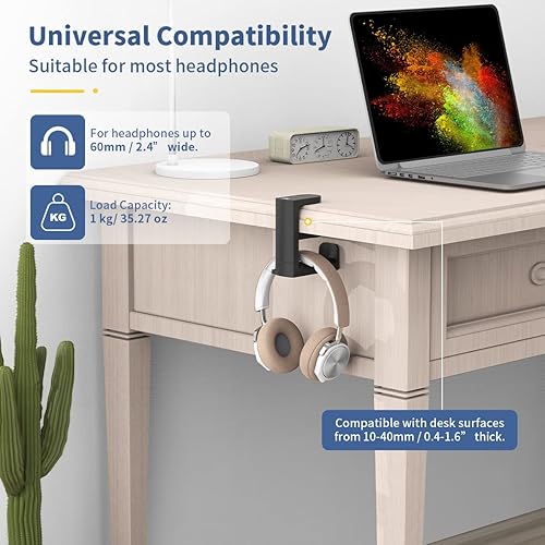 Miniatura 3 de KIWIFOTOS Soporte para auriculares para juegos de PC para debajo del escritorio, soporte para auriculares + soporte para auriculares con soporte