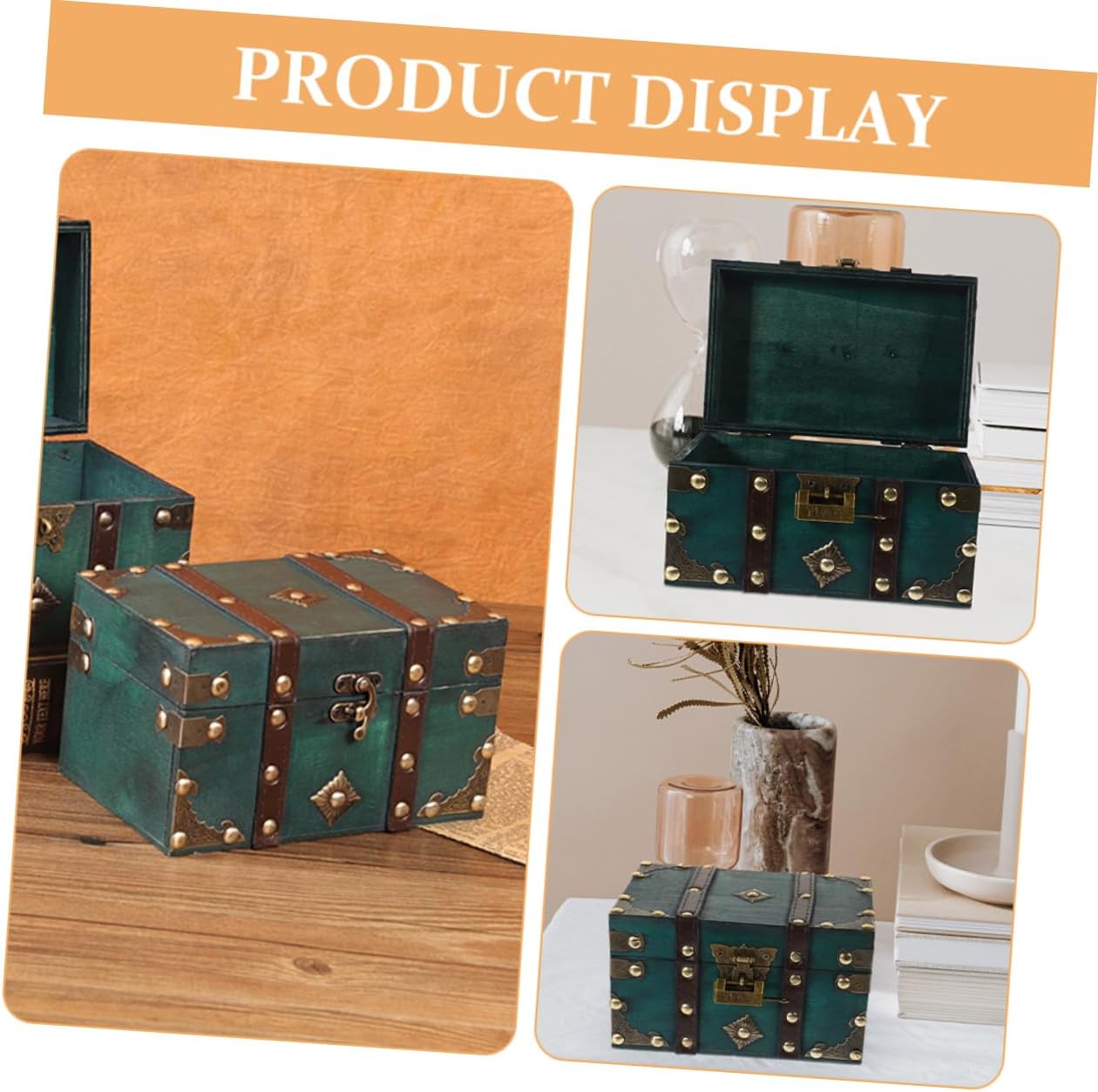 Vintage Style Wooden Jewelry Box Lockable Storage Small Treasure Box Wooden Storage Chest for Women for Birthday Mother Day
