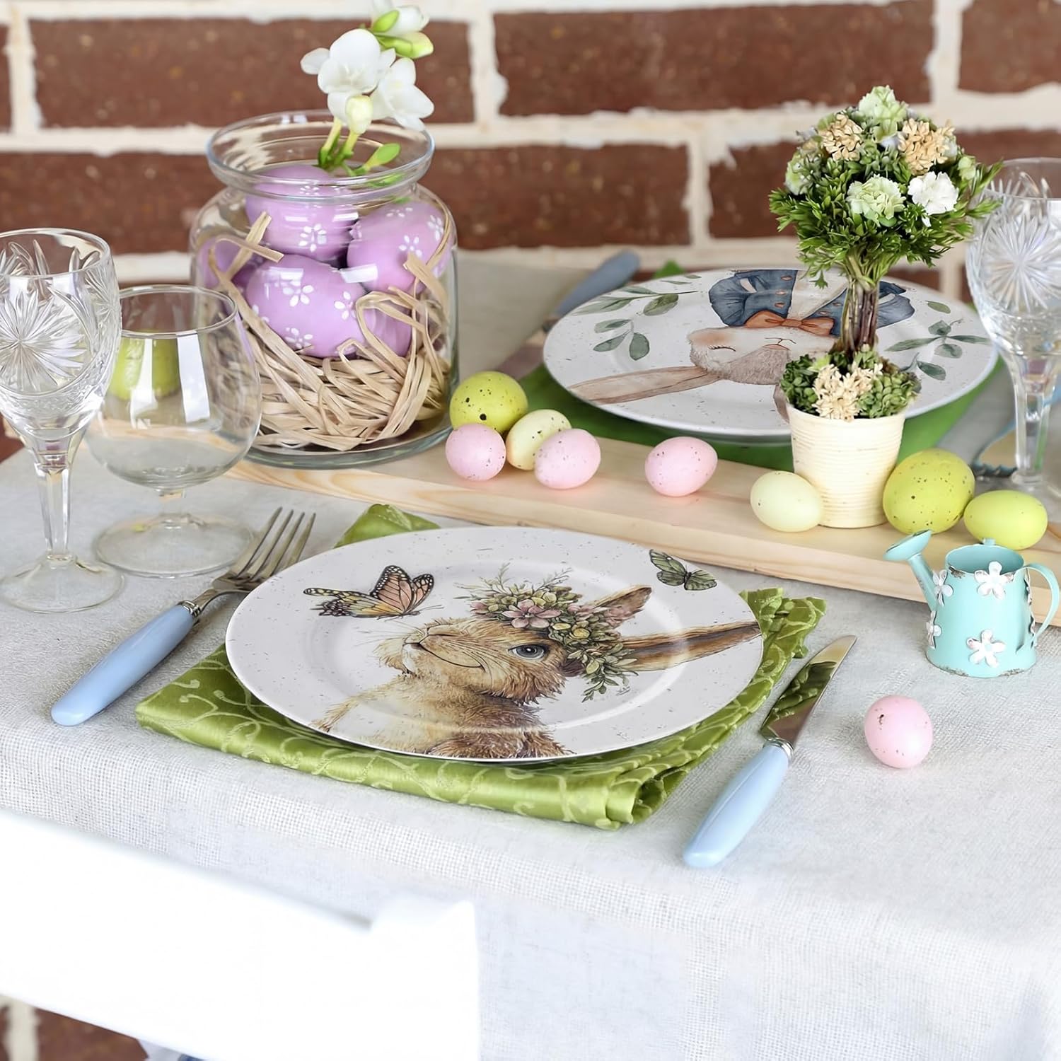 6 Pcs Easter Plates Melamine Bunny Dinnerware Set 8 Inch Reusable Bunny Round Plates Rabbit Dishes Easter Gifts Dinnerware for Dinner Salad Dessert Pasta Spring Birthday Party Supplies