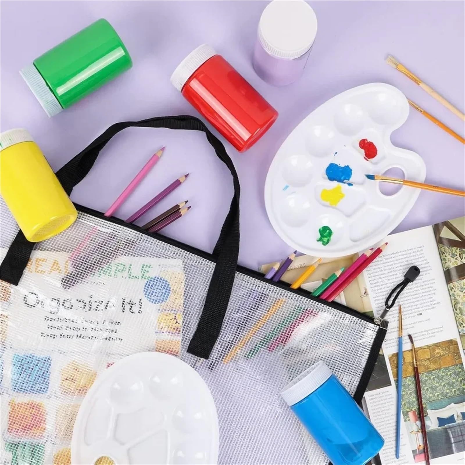 Estuche for portafolios de Arte, Carpeta for Obras, Organizador pósteres con Cremallera y asa, Malla(4Pcs)