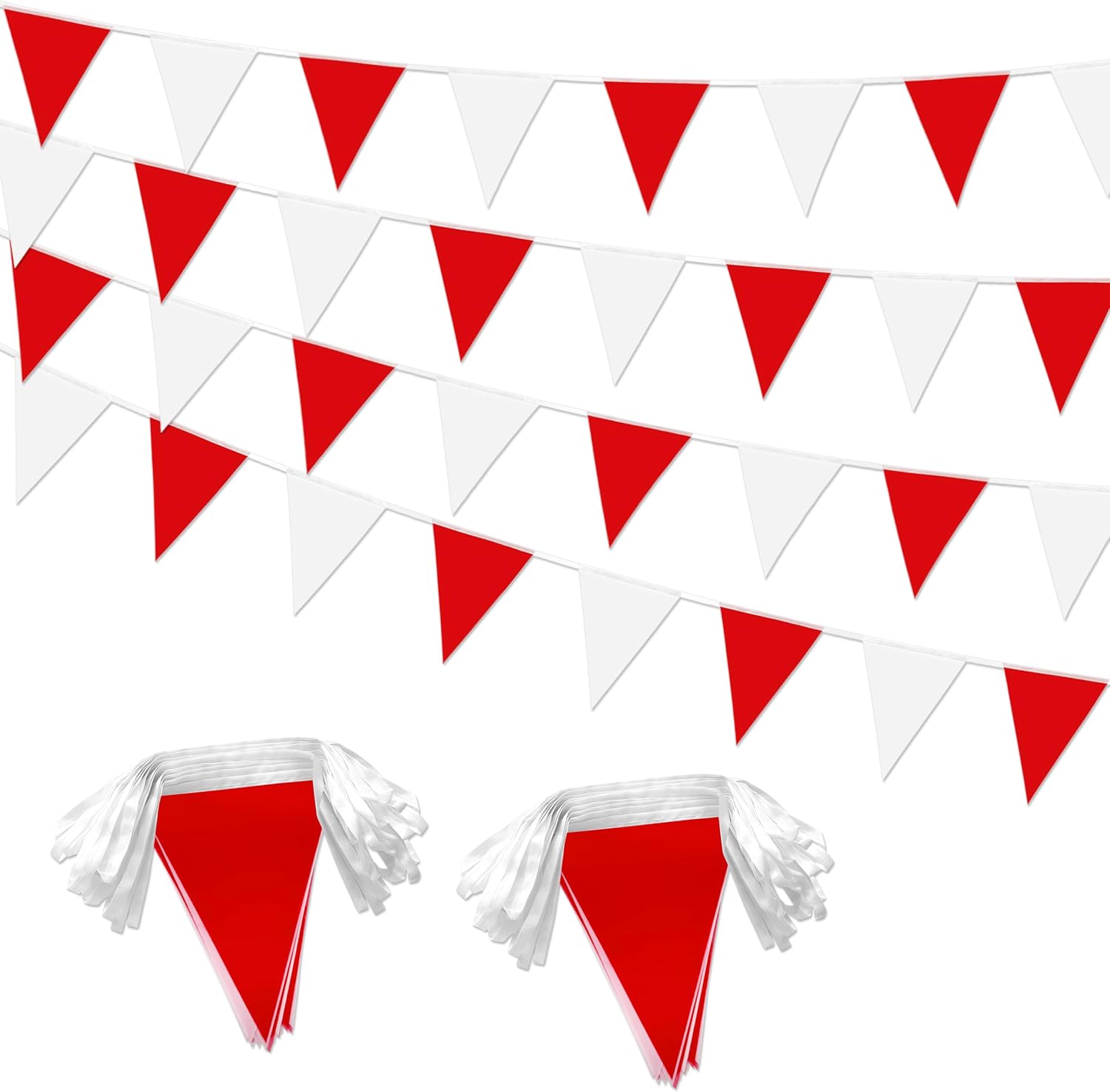 100 Feet Red White Pennant Banner Flags String Triangle Bunting Flag for Grand Opening Wedding Kids Birthday Baby Shower Outdoor Garden Hanging Festivals Decoration,60 Pcs